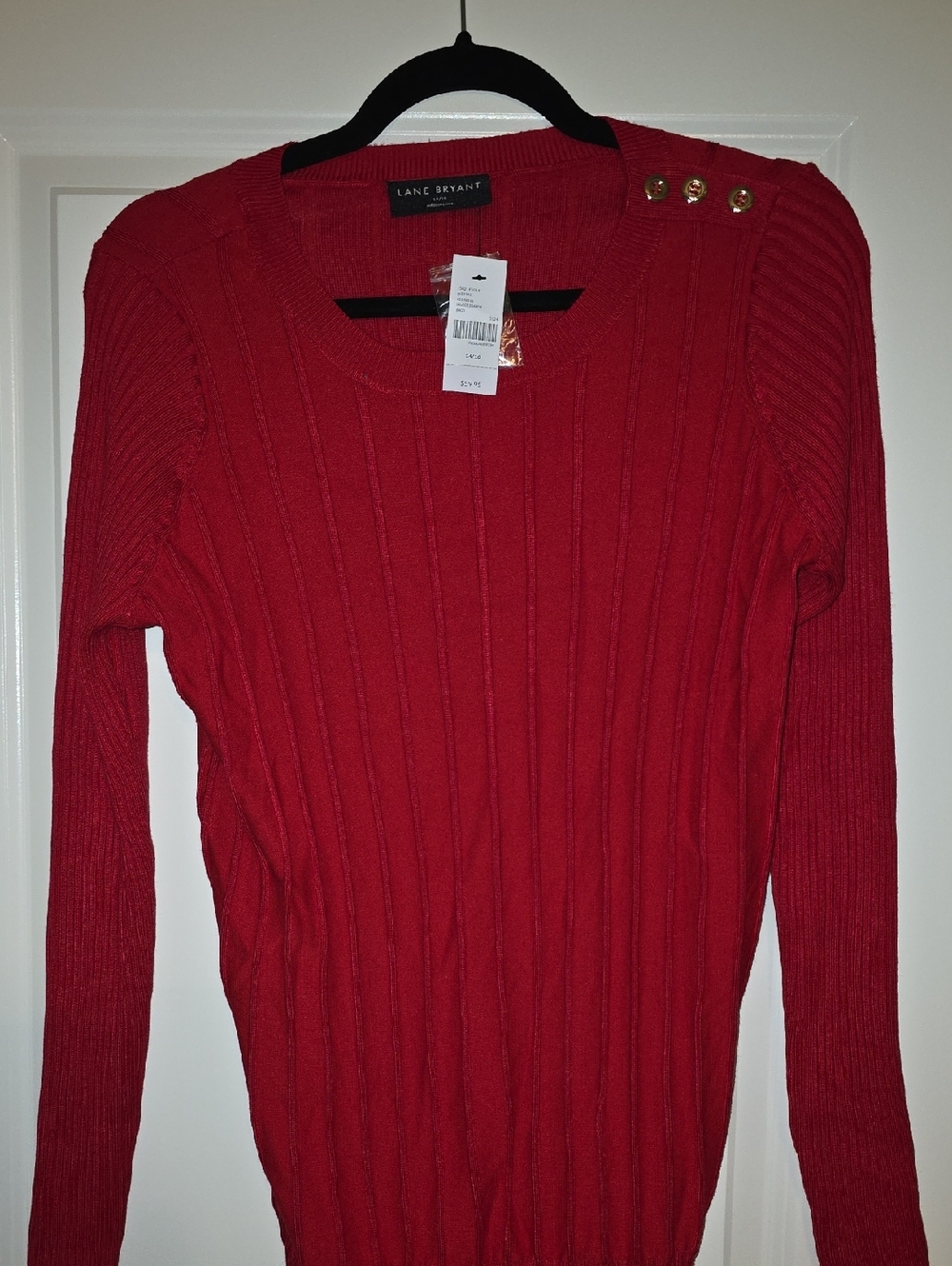 Lane Bryant nwt 14/16 Red Ribbed Crewneck Sweater with Shoulder Buttons